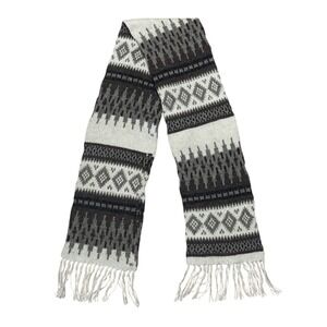 Broner Wool Blend Double Knit Scarf 58x8 Fair Isle Fringe Cozy USA Made